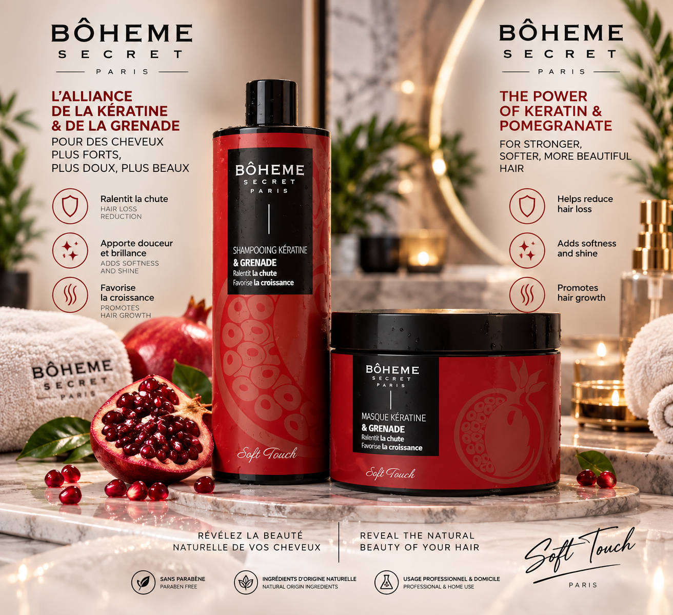 Duo Shampooing & Masque Kératine Grenade – Bohême Secret