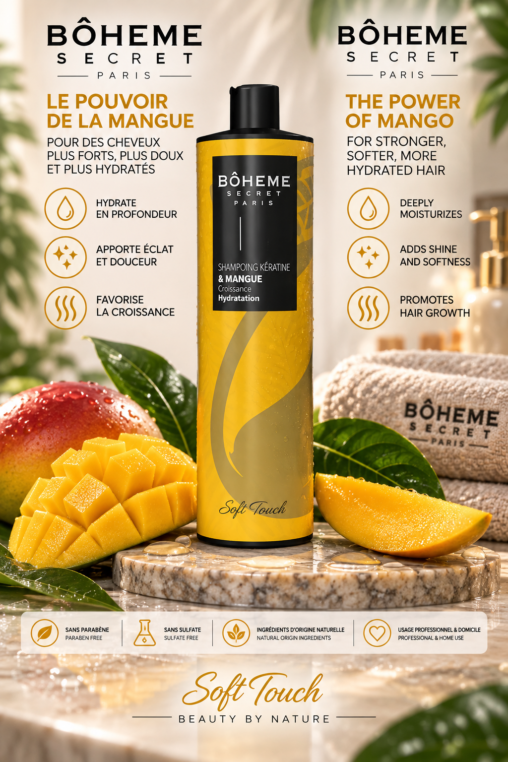 Shampooing Kératine Mangue – Bohême Secret 500ML