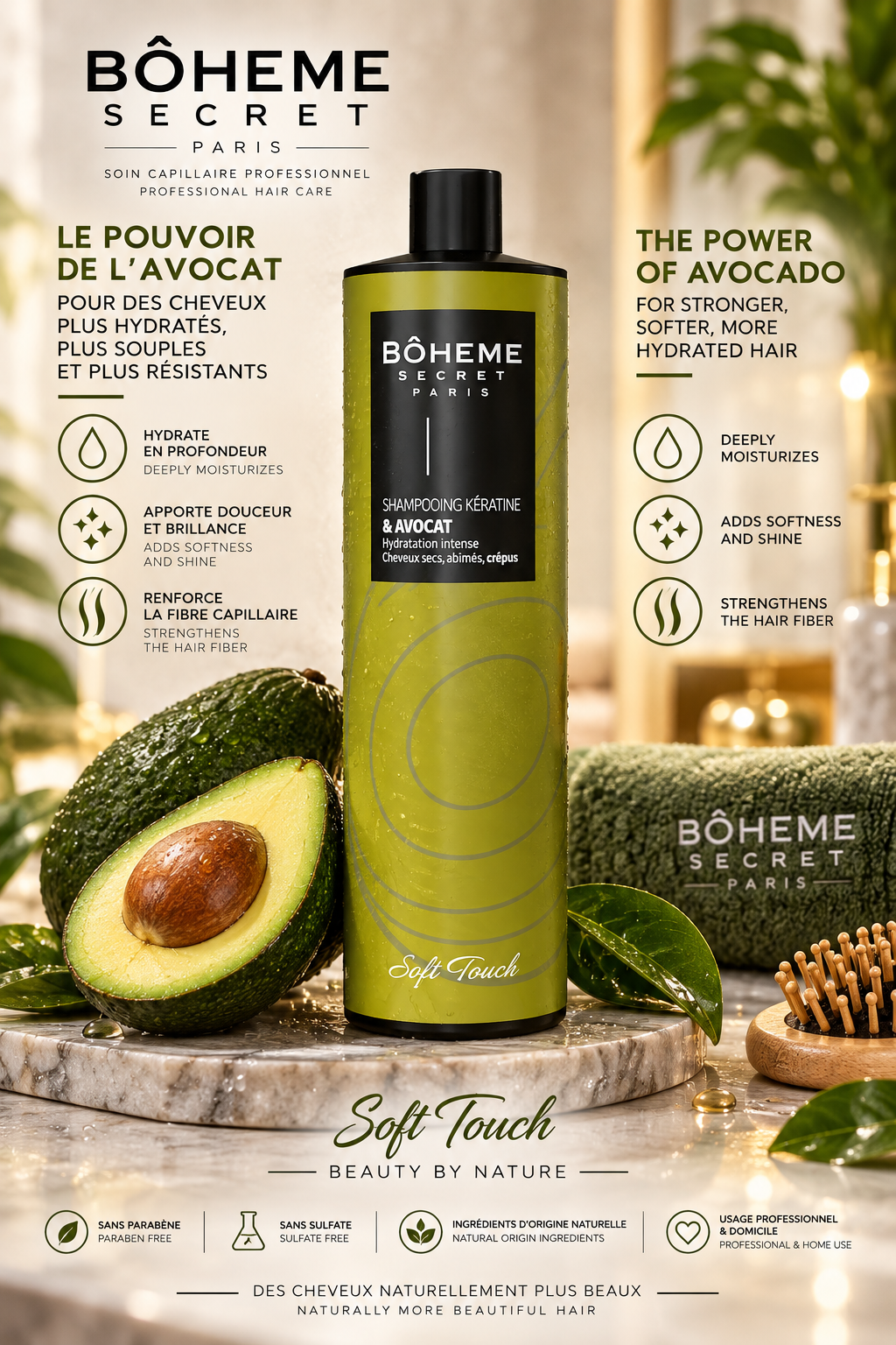 Shampooing Kératine Avocat – Bohême Secret 500ML