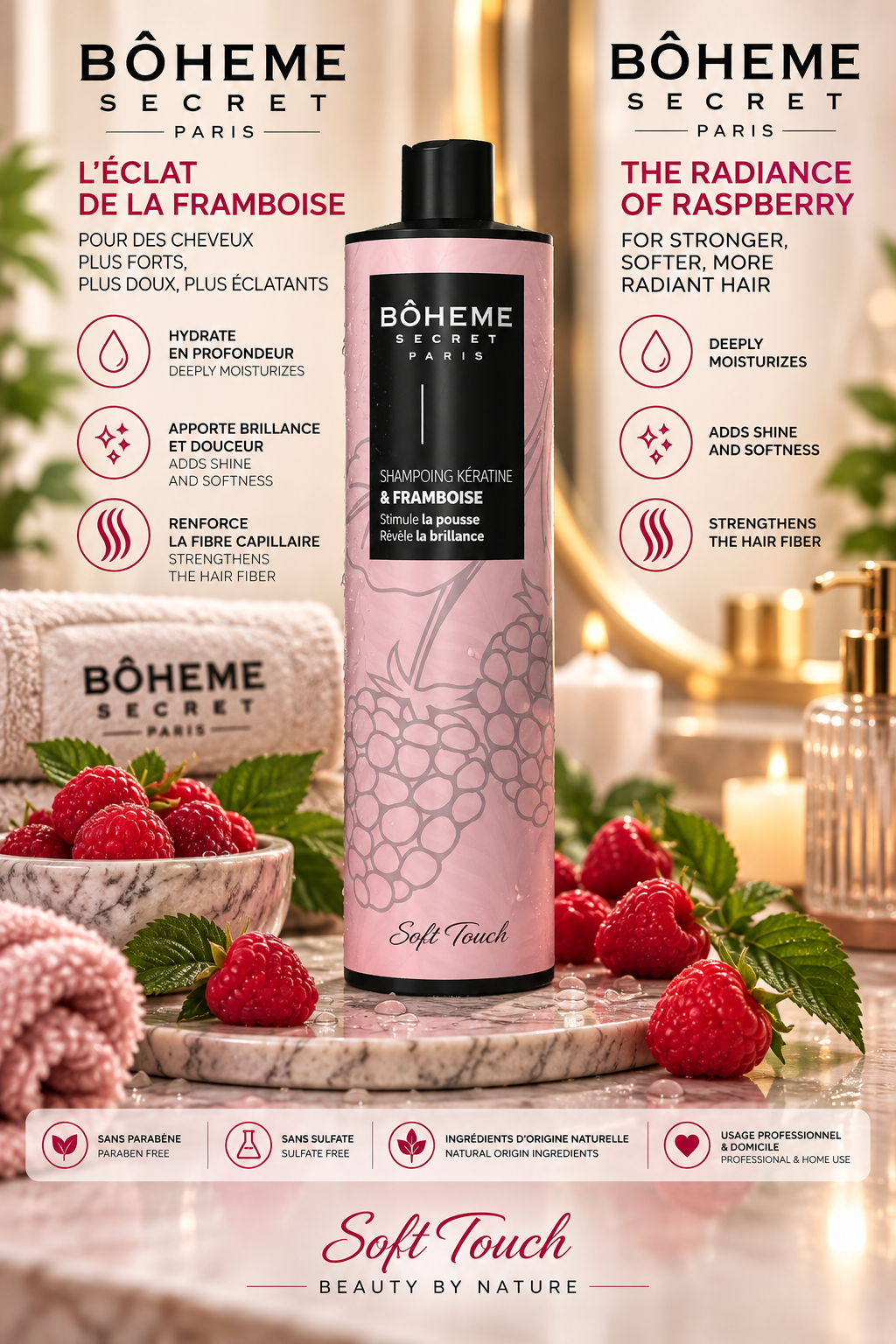 Shampooing Kératine Framboise – Bohême Secret